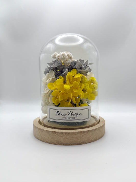 Dôme Poétique "Farandole de Pétales" Jaune Gris Blanc