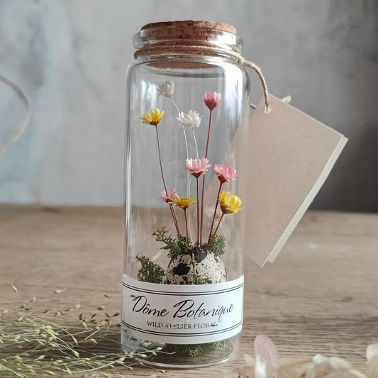 Petit flacon poétique œuf fleuri – vue de face en situation
