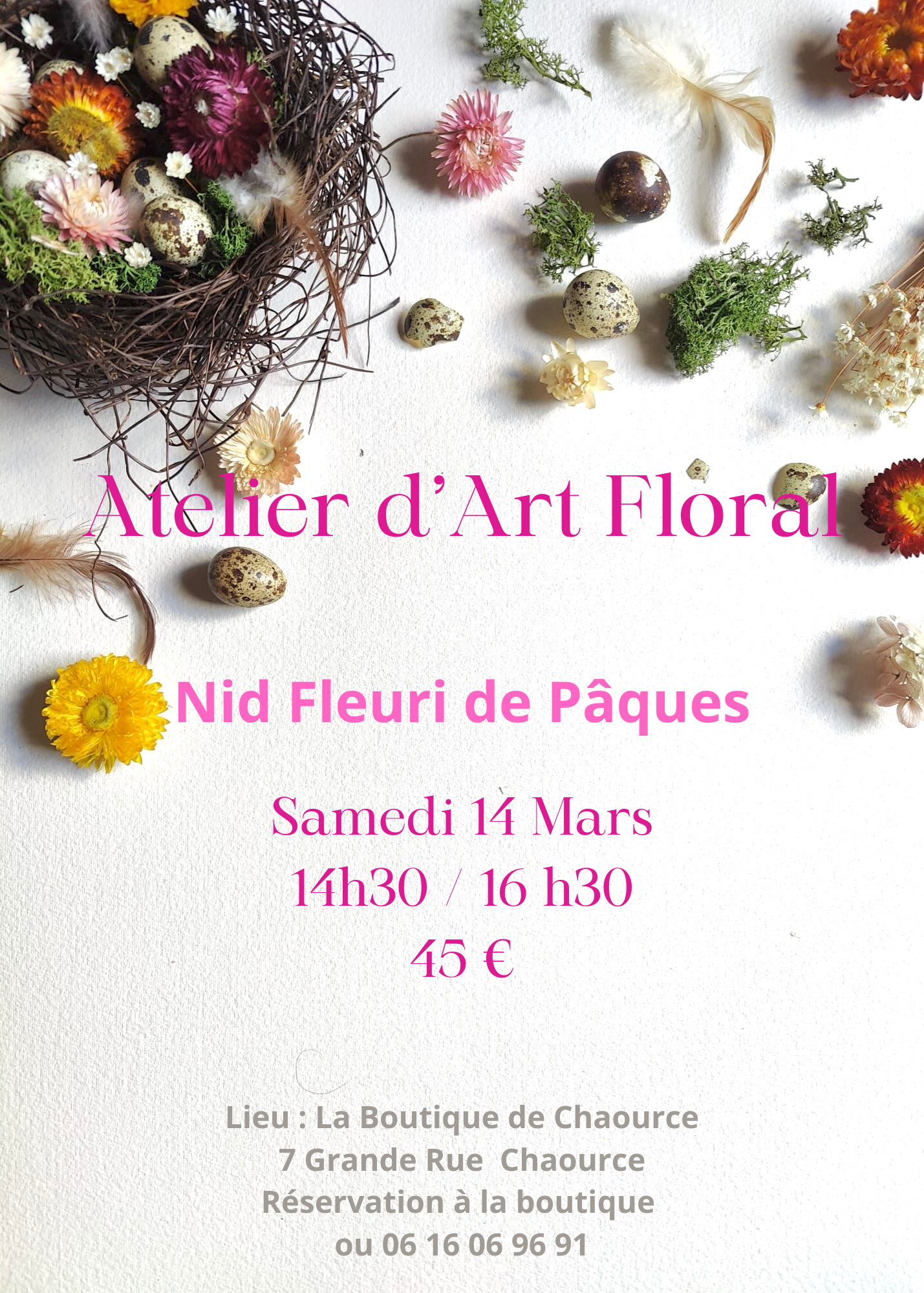 Atelier "Nid Fleuri de Pâques" - Samedi 14 Mars 2026 14h30/16h30 - CHAOURCE