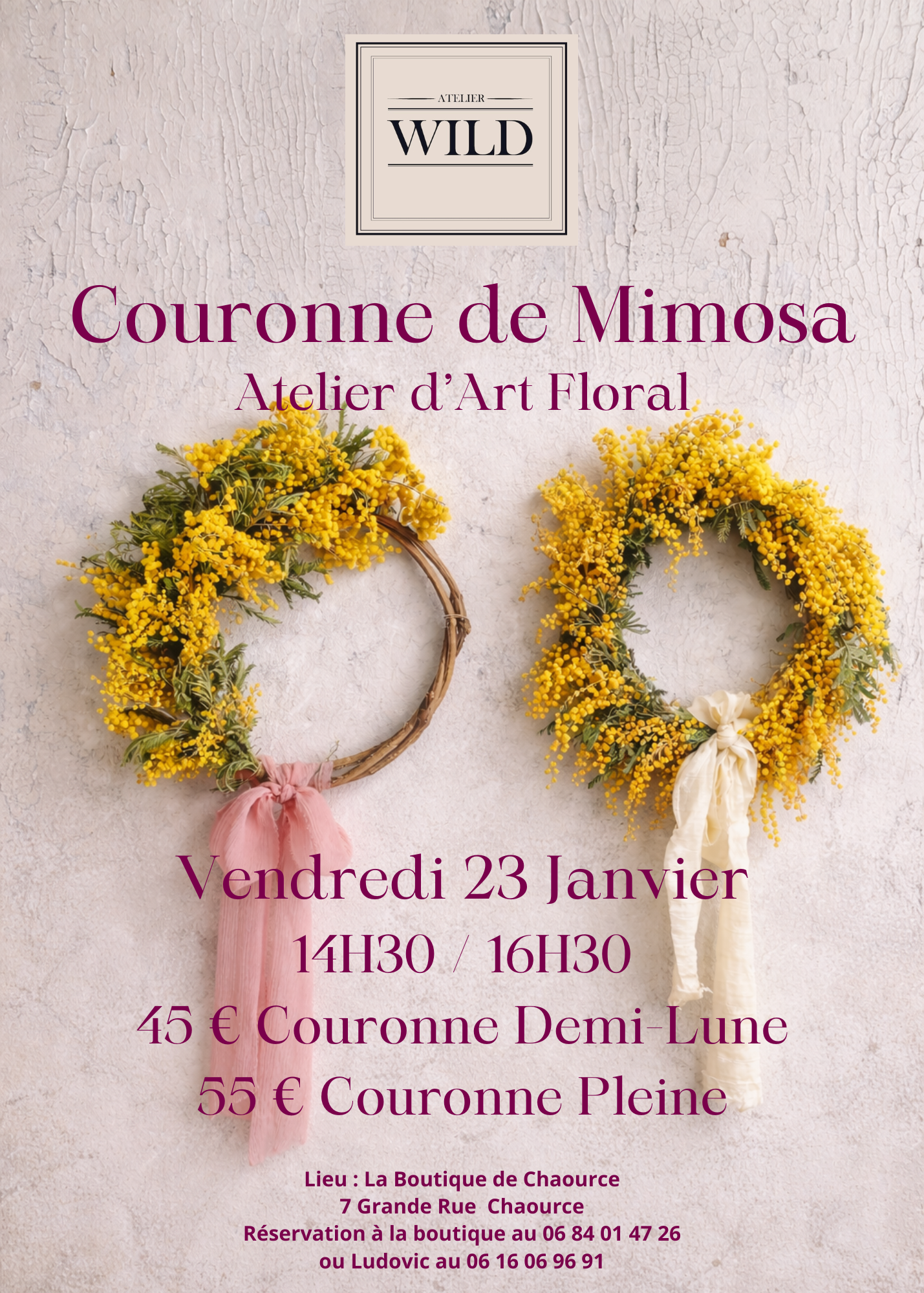 Atelier "Couronne de Mimosa" - Vendredi 23 Janvier 2026   14h30 / 16h30 (7 Grande Rue 10210 Chaource)