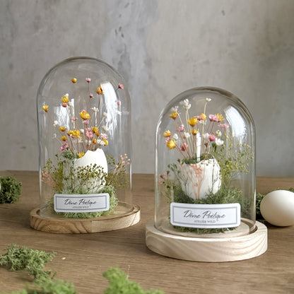 Dome poétique oeuf et fleurs grand et moyen sur table