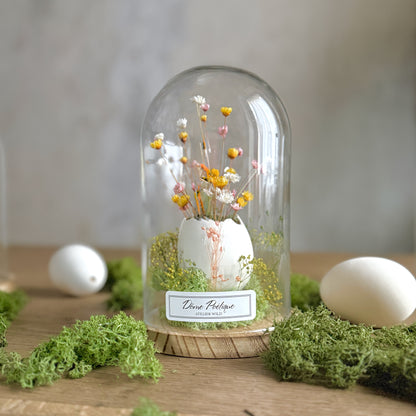 Dome poétique oeuf et fleurs grand sur table