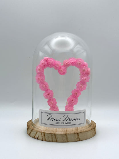 Dôme Poétique Cœur Rose avec étiquette Merci Maman
