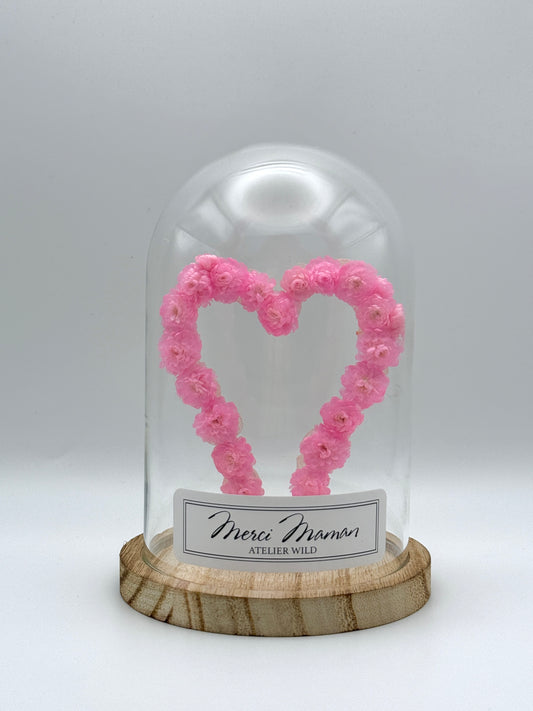 Dôme Poétique Cœur Rose avec étiquette Merci Maman
