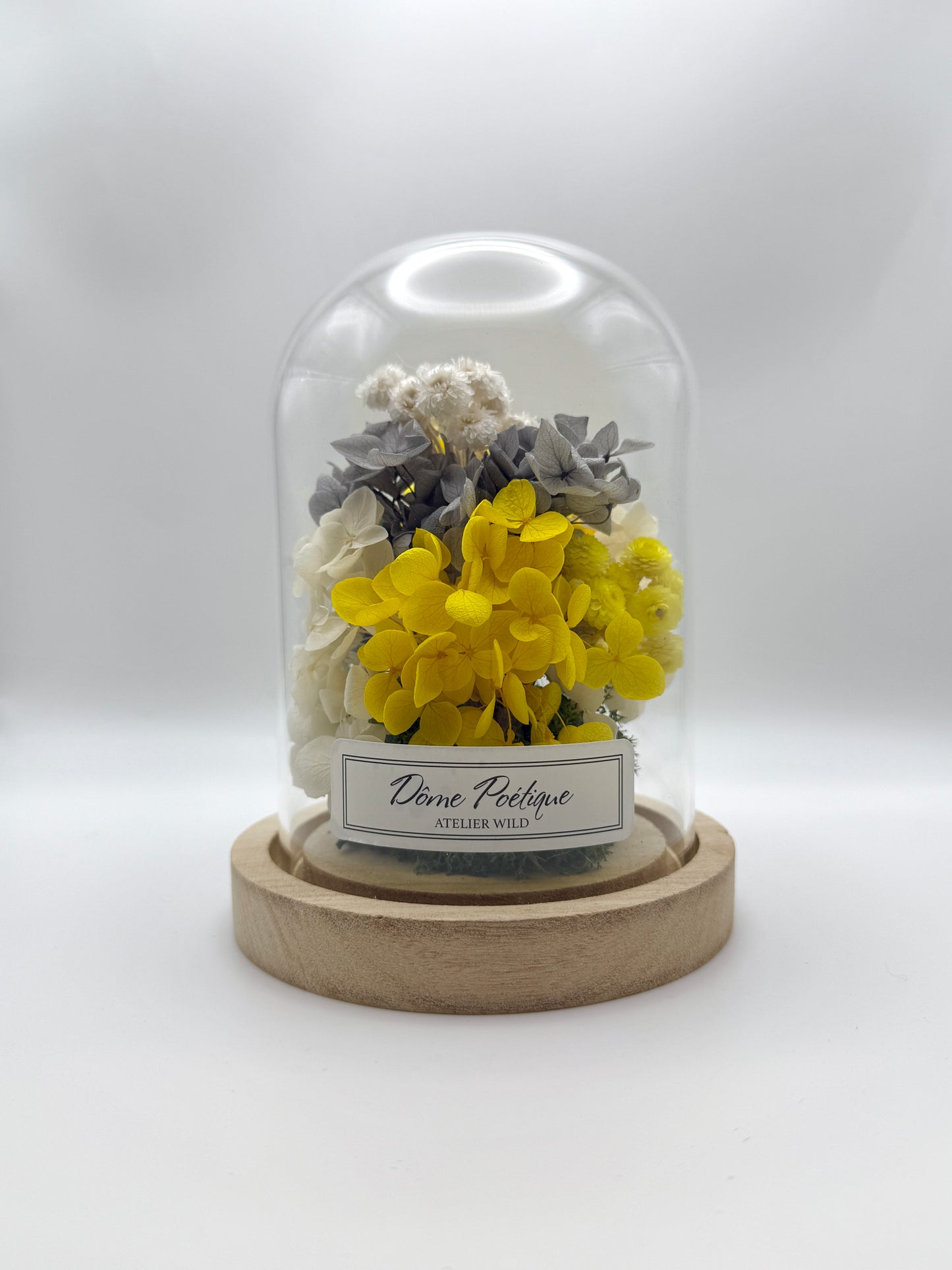 Dôme Poétique "Farandole de Pétales" Jaune Gris Blanc